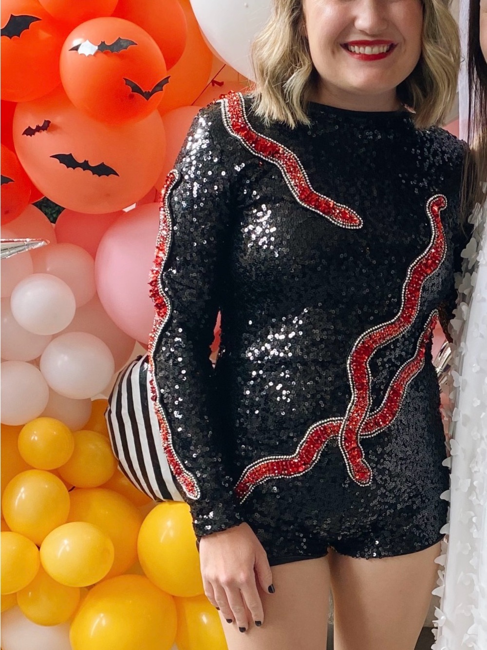 Custom made Taylor Swift Reputation black sequin red snakes body suit - Medium